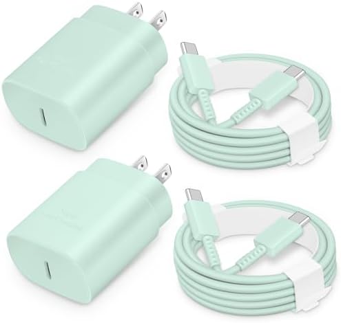 25 W USB-C Fast Charging Block with C-to-C Cable – High-Speed Compact Charger for Galaxy S24/S23/S22, Pixel 8/7, i Phone 16/15 & Z Flip 5 – Optimal PD & PPS Compatibility for Safe, Efficient Power Delivery – Travel-Ready Design for On-the-Go Charging