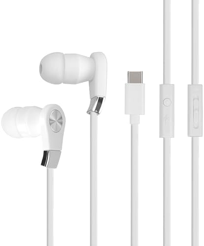 Experience Unmatched Audio Clarity with LANDIBO USB C Wired Earphones – Advanced Noise Cancellation, Integrated Microphone & Effortless Volume Control for Gaming, Music, & Calls – Durable In-Ear Design in Elegant Black & White for Ultimate Comfort and Style