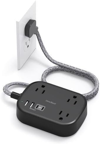 One Beat Cruise Essentials 2025 – Compact Power Strip with 3 AC Outlets and 4 USB Ports (2 USB-C), Ideal for Travel, Dorms, and Cruises – 3 ft Flat Plug Extension Cord, Non-Surge Protector, ETL Certified for Safety and Compatibility
