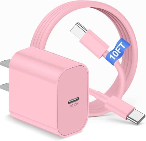 Elevate Your Charging Experience with the 20 W USB-C Power Adapter & 10 ft Type C Cable – Perfectly Engineered for i Phone 16/15, i Pad Pro, and Air Pods – Compact Wall Charger for Accelerated Power Delivery and Unmatched Portability – Superior Charging Speed for All Your Apple Devices on the Go