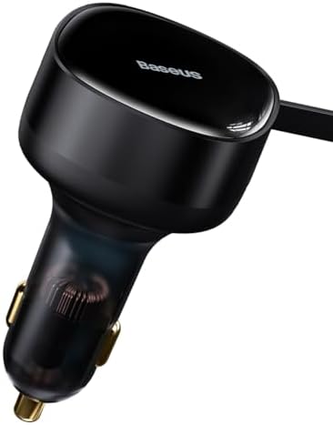 Baseus 33 W Retractable Dual USB-C Car Charger – Fast Charge Your Samsung Galaxy & Tablets on the Go, Sleek Black Design, Compact & Portable, Enhanced Safety Features for Effortless Travel Power Solutions