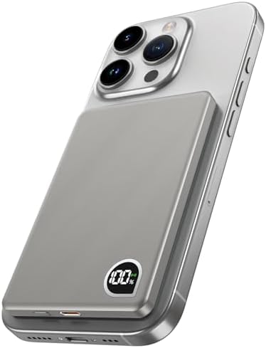 Ultra-Slim 5000 m Ah Magnetic Power Bank with Built-In USB-C Cable – 22.5 W Fast Charging Solution for i Phone 16/15/14/13, Samsung Galaxy, and Android Devices – Lightweight Design, Smart Thermal Regulation, and Universal Compatibility for Effortless On-the-Go Charging