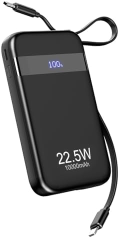 Ultra-Compact 10,000 m Ah Power Bank with Built-in Cables – Fast 22.5 W Charging, 4 Outputs, Dual Inputs, LED Power Indicator for i Phone, Samsung, Android & More – Perfect for On-the-Go Charging Solutions