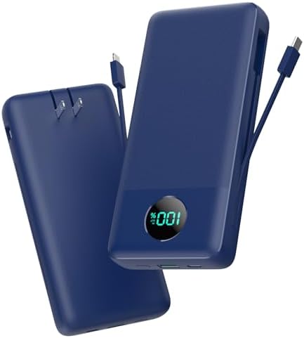 Ultra-High Capacity 33800 m Ah USB C Power Bank with Integrated Cables & AC Wall Adapter – Rapid 25 W Fast Charging with QC 4.0, Multi-Device Support, LCD Battery Status Display for i Phone 16/15, Samsung, Android, and More – Ultimate Portability and Efficiency for On-the-Go Power Solutions