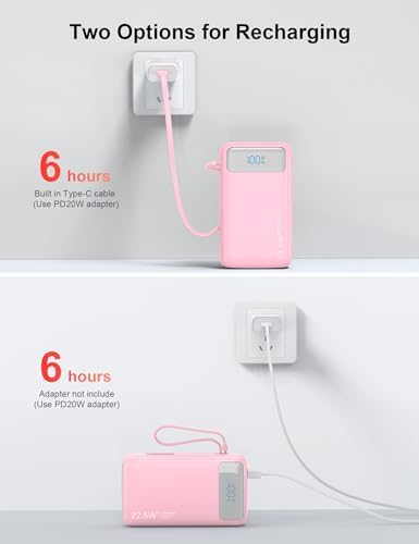 High-Capacity 27000 m Ah Portable Power Bank with Built-In Cable for i Phone 15/16 Series – Fast-Charging USB-C Battery Pack, LED Display for On-the-Go Charging, Reliable Travel Companion for All Smartphones