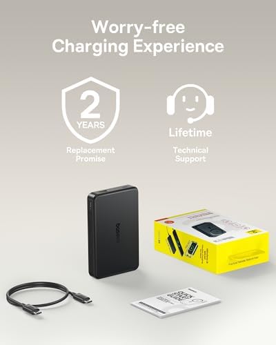 Baseus Magnetic Portable Charger for i Phone – 5,000 m Ah Qi2 Certified Wireless Power Bank with 15 W Mag Safe Compatibility & 20 W USB-C Fast Charging for i Phone 16/15/14/13/12 – Sleek, Lightweight Design for On-the-Go Power Solutions