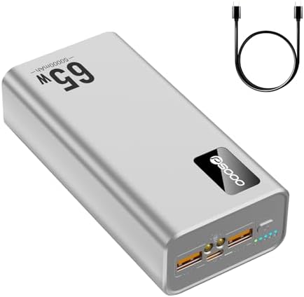 High-Capacity 50000 m Ah Power Bank with 65 W Fast Charging – Ultimate USB-C Portable Charger for Laptops, i Phone 14/13, and Tablets – 3 Outputs for Multi-Device Charging on the Go – Sleek Black Design for Professionals and Travelers