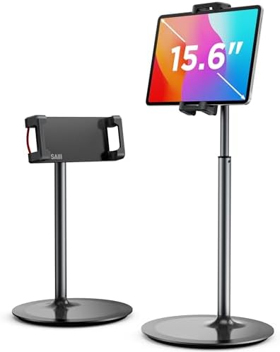 SAIJI Aluminum 360-Degree Rotating Tablet Stand – Adjustable Height Dock for 4.7″-15.6″ Devices – Ergonomic and Portable Cradle for i Phones, i Pads, Samsung Tablets, Kindles, and e Book Readers – Optimize Comfort and Enhance Viewing Experience