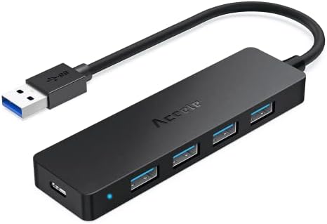 Ultra-Slim 4-Port USB 3.0 Hub with 2 ft Extended Cable – High-Speed Data Transfer for Mac Books, PCs, and More – Compact USB Expander for Enhanced Connectivity, Ideal for On-the-Go Professionals and Home Offices
