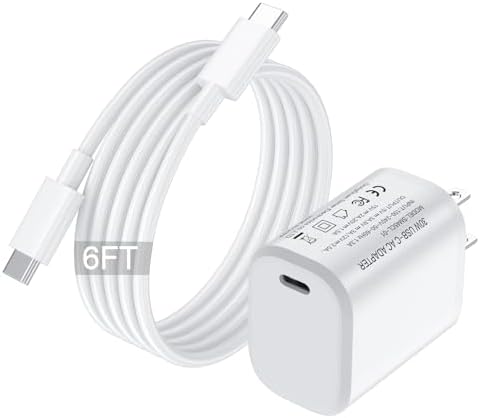 Universal 30 W USB-C Fast Charging Adapter with 6 ft Type C Cable – Optimized for Google Pixel 8/7/6/5 Series, i Phone 15/Pro/Pro Max, and Galaxy S25/S24/S23 – Compact Wall Charger for Effortless Power Delivery and Enhanced Device Compatibility