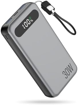 High-Speed 30 W PD 20000 m Ah Power Bank with Intelligent Display – Triple Output & Dual Input Charger for i Phone 15/16 Pro Max, Galaxy S24, Mac Book – Ultimate Versatile Portable Charging Solution with Integrated USB Cable for Effortless On-the-Go Power