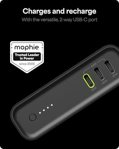 Mophie Powerstation Mini 5,000 m Ah Portable Power Bank – Ultra-Fast 20 W USB-C PD Charger for Rapid Device Recharging, Compact Pocket-Sized Design with LED Battery Indicator, Includes USB-C Cable for Instant Connectivity, Essential Travel Accessory for On-the-Go Smartphone Power