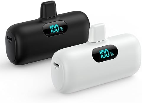 Ultra-Compact 2 Pack Mini Portable Charger 5200 m Ah with PD Fast Charging & LCD Display – Stylish Battery Backup Power Bank for i Phone 14/13/12/XR/7/6 – Your Essential On-the-Go Charging Solution