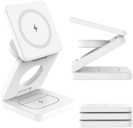 2025 Premium 3-in-1 Magnetic Wireless Charging Dock for Apple Devices – Fast Foldable Charger Stand for i Phone 12-16, Air Pods & Apple Watch – Sleek Aluminum Design in Classic White for Ultimate Portability and Efficiency