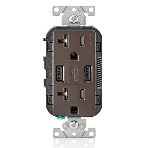 Leviton 60 W In-Wall USB Charger with Dual Type A/Type-C Ports and 20 A Tamper-Resistant Outlet – Fast Charging for Smartphones, Tablets, and Laptops – Modern Light Almond Finish, Ideal for Home and Office Efficiency – Safe, Stylish Power Solution for Tech Enthusiasts