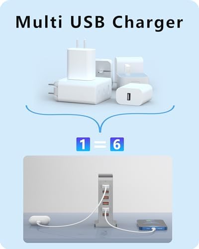 VPSUN 6-Port USB Charging Station – 50 W Rapid Multi-Device Charger for i Phone 15/14 Pro, Androids & Tablets – Space-Saving Tower Design for Home & Office – Smart Power Distribution for Optimal Charging Efficiency