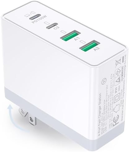 Bangfun 100 W USB-C Power Hub: Ultra-Fast 4-Port Wall Charger for Mac Book Pro, i Phone 16/15, i Pad Pro & Dell XPS – Compact, Foldable, and Versatile Charging Station for All Your Devices