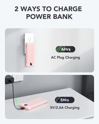 VRURC 10,000 m Ah USB C Power Bank with Built-in Cables & AC Wall Plug – Compact Lightweight Travel Charger for Smartphones & Tablets – Ultimate Convenience & Enhanced Charging Speed