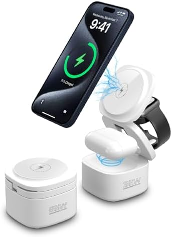 Ultimate 5-in-1 Foldable Wireless Charging Station – PD Fast Travel Charger for i Phone, Apple Watch, Air Pods & Laptops – Streamlined Compatibility & Enhanced Portability for Tech Enthusiasts and Frequent Travelers – Safeguarded Fast Charging Dock for Clutter-Free Convenience