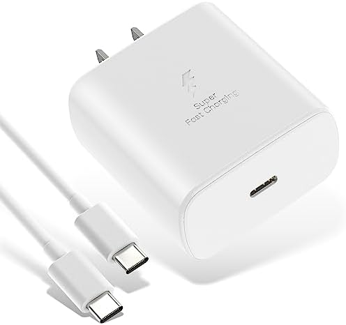 45 W Ultra-Fast Samsung Charger with 6.6 ft Type-C Cable | Power Delivery & Programmable Power Supply for Galaxy S25, S24, S23, S22 Ultra Plus, S21, Note 10, 20, A25, A15, A53, A52, Xcover 6, 7, Z Fold & Flip | Efficient Charging Block for Enhanced Device Longevity | Sleek Black Design for Modern Aesthetics