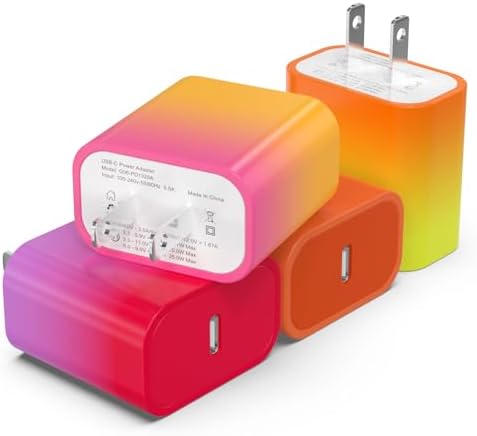 i GENJUN 4 Pack USB C Fast Charger Block – 20 W Power Delivery 3.0 Wall Adapter for i Phone 16/15/14, Galaxy & Pixel – Portable Type C Power Adapter for Air Pods Pro – Compact Travel Essential with Superior Speed and Compatibility