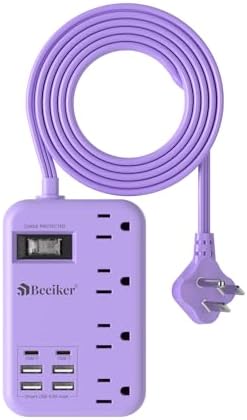 International Travel Power Adapter with 6 USB Ports and 4 AC Outlets – Versatile Plug Converter for European Destinations Including UK, France, Italy, and Germany – Compact 3 ft Extension Cord with Surge Protection for Enhanced Device Safety and Charging Efficiency