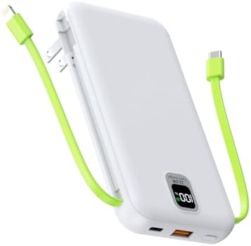 Ultra-Compact 10,000 m Ah Portable Charger with Integrated Cables & AC Plug – Fast Charging Power Bank for i Phone, Samsung, and Android Devices – QC 22.5 W & PD 20 W Travel Essential with Sleek Design for Maximum Convenience and Reliability