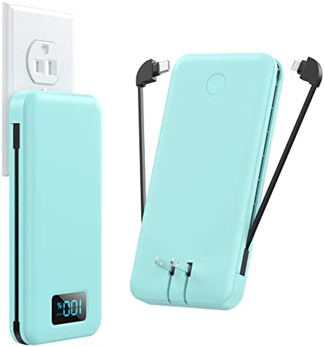 Ultra-Slim 13800 m Ah Portable Charger with Built-in Cables & AC Plug – Multi-Device USB-C Power Bank with 4 Outputs & LCD Display for i Phone, Samsung, and Android – Effortless Charging on the Go