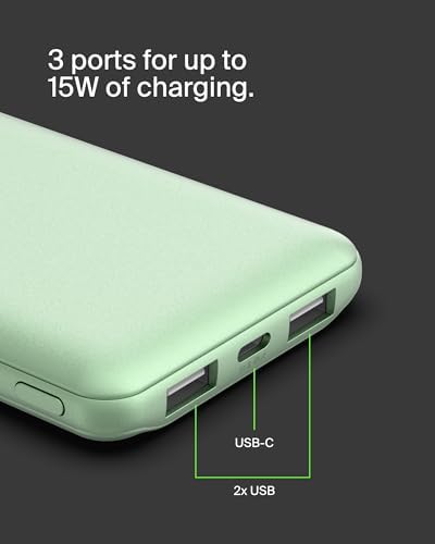 Belkin 10,000 m Ah Portable Charger – Fast Charging USB C Power Bank with Dual USB-A Ports for Multiple Devices, Includes Type-C to Type-A Cable, Compatible with i Phone 16, Samsung Galaxy S25, Nintendo Switch 2, i Pad & More – Lightweight Blue Design for Effortless Portability and Enhanced Power Delivery