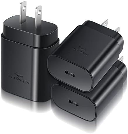 Ultra-Fast 25 W Type C Wall Charger Pack for Samsung Galaxy S25, S24+, S23, S22, S21 Ultra & More – 3-Pack USB C Power Adapter with Enhanced Compatibility for Galaxy A Series, Note 20, and Watch 5 – Speed Meets Safety and Portability