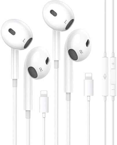 Experience Superior Audio with Premium Noise-Canceling Wired Earbuds for i Phone – 2-Pack Featuring Built-in Microphone & Convenient Volume Control – Perfectly Compatible with i Phone Models 14 through 7 – Elegant White Design for Ultimate Comfort and Daily Use