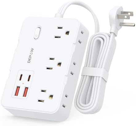 Versatile Surge Protector Power Strip with 6 AC Outlets and 4 Fast-Charging USB Ports – 1050 Joules Surge Protection, 5 FT Wall-Mountable Extension Cord for Home and Office Use – Streamlined Charging Station for All Your Devices