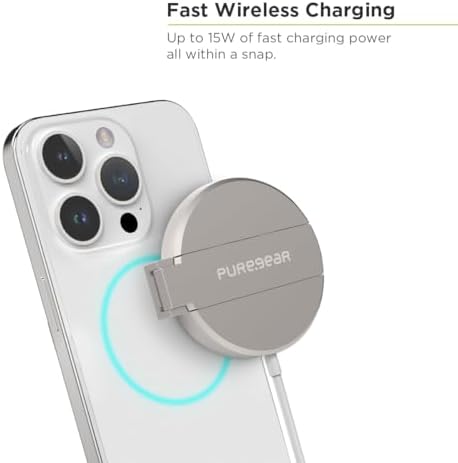 Revolutionize Your Charging Experience with the Pure Gear Kickstand 15 W Qi-Certified Fast Wireless Charging Pad – Magnetic Design for i Phone 16/16 Pro Max/15/15 Pro/14/13/12 Compatible with Mag Safe Cases, Air Pods, Galaxy S24/S23 & More – Sleek, Portable, and Efficient Power Delivery with Built-in Kickstand for Hands-Free Use