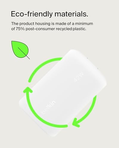 Belkin 42 W Dual Port Charger Block – High-Efficiency USB-C & USB-A Fast Charging Adapter for i Phone 16, Samsung Galaxy S25, Mac Book & More – Optimal Portable Power Solution for Multi-Device Charging at Home and On-the-Go – Elegant White Design for Tech-Savvy Users