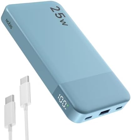 NOBIS 10000 m Ah Fast Charging Power Bank with Digital Display – Versatile USB-C Battery Pack for i Phone, i Pad, Android & More (25 W) – Compact, Reliable Charging Solution for On-the-Go Power Needs