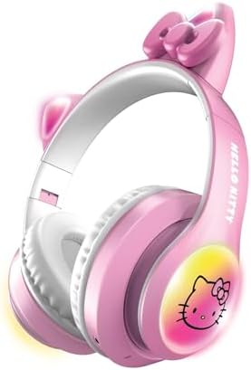 Hello Kitty Light-Up Wireless Bluetooth Headphones for Kids & Adults – Foldable, Adjustable Design with 8-Hour Playtime and Playful LED Earcups for a Fun Audio Experience in White