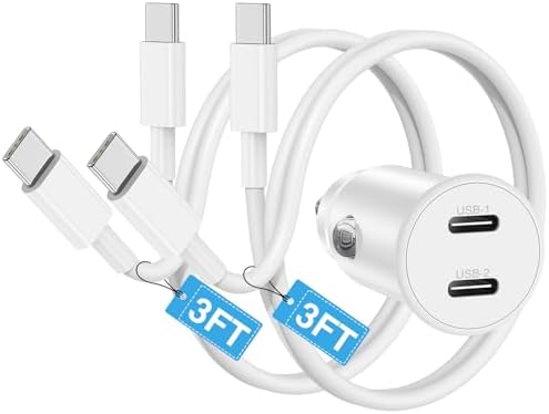 Ultimate 40 W Dual USB-C Car Charger for i Phone 16/15 & i Pad Pro – MFi Certified Fast Charging Adapter with 6 FT USB-C Cable for Galaxy S24/S23 – Premium Power Solution for On-the-Go Connectivity in Sleek White Finish
