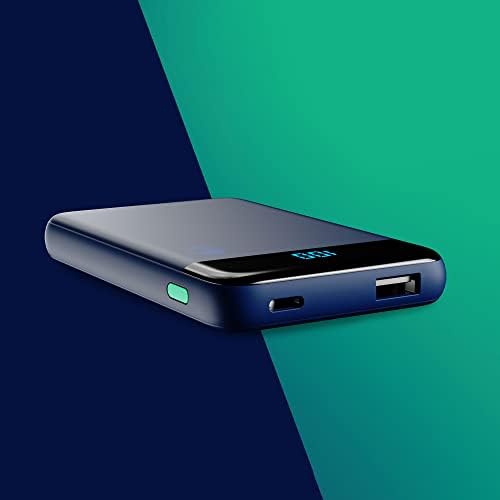Skullcandy Stash Mini 5000 m Ah Portable Charger – Ultra-Compact Power Bank with Dual 12 W USB A & C Ports, Includes USB A to Micro USB/Type C Cable – Lightweight and Stylish Blue/Green Design for On-the-Go Charging