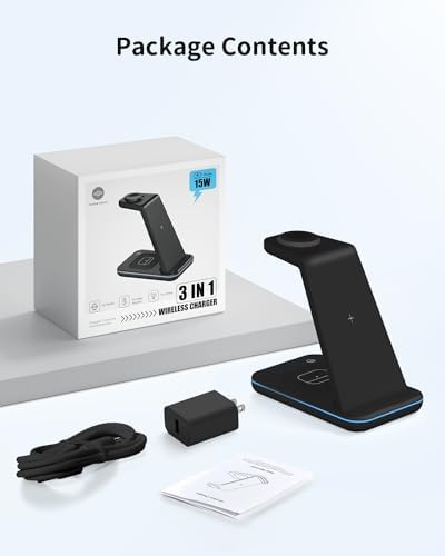 Magnetic Wireless Charging Station for i Phone 15/14/13/12 Pro Max & Apple Devices – Joy Geek 3-in-1 Fast Charger Pad for i Phone, Apple Watch Ultra 9-2, and Air Pods – Compact Design with Enhanced Compatibility and Secure Magnetic Alignment