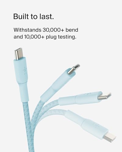 Belkin Boost Charge Braided USB-C to USB-C Cable – 1 m (3.3 ft) Durable Fast Charging Cable for i Phone, Galaxy, Nintendo Switch 2, i Pad Pro, and Pixel – Tangle-Free Design with 480 Mbps Data Transfer – Ultimate Universal Compatibility for All Your Devices
