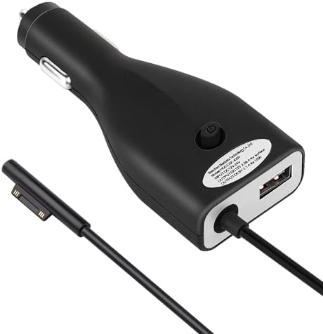 High-Power Surface Pro Car Charger – 42 W 12 V 2.58 A Power Supply for Microsoft Surface Pro 3, 4, 5, 6, Surface Go, Laptop & Surface Book with 5 V 2.1 A USB Fast Charging Port – Ultimate Compatibility & Speed for On-the-Go Professionals