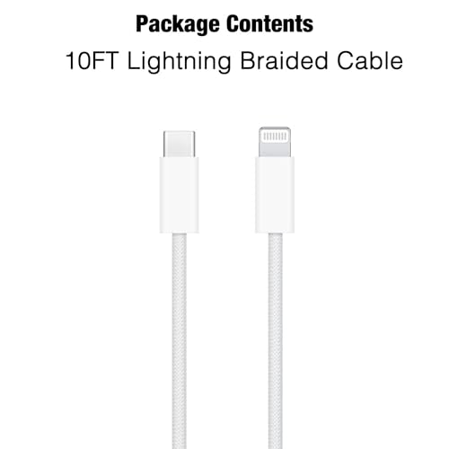 10 FT Woven Lightning to USB C Charging Cable – Premium Fast Charger for i Phone & i Pad – Tangle-Free Durability with Enhanced Length for Ultimate Flexibility – High-Quality, Reliable Performance for Home & Travel – Ideal for Apple Devices Including i Phone 14 Pro, 13, 12, SE 2 nd & More
