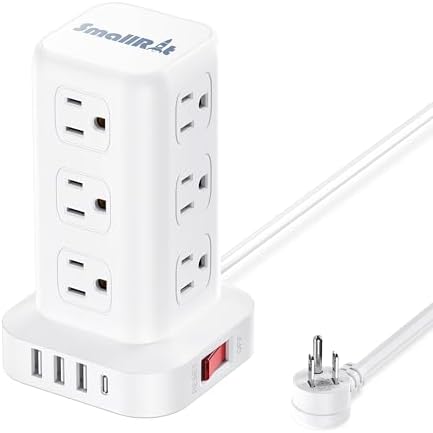 Elevate Your Charging Efficiency with the 12-Outlet Tower Surge Protector Power Strip – 6.5 Feet Extension Cord, 4 USB Ports Including USB-C, Compact Charging Station for Office and Home, Enhanced Surge Protection for Ultimate Device Safety