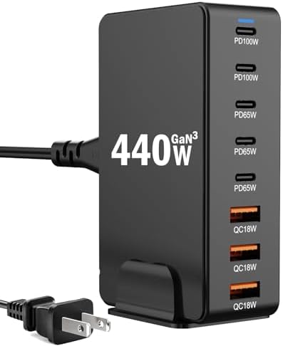 Power Up Your Devices with the 440 W USB C Charging Station – Multi-Port Hub for Rapid Charging of Laptops, Smartphones, and More – Ideal for Mac Book, Samsung, Google, and i Phone – Enhanced Compatibility with 8 Ports and 100 W Fast Charging Capability – Ultimate Home and Office Solution for Efficient Power Delivery