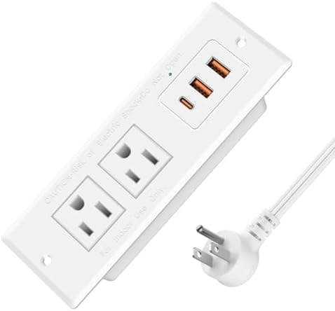 Flush-Mounted Recessed Power Strip with 20 W USB-C Fast Charging Ports – Ideal Desk Power Solution for Conference Rooms and Office Furniture, 10 FT Cord (ETL Listed) for Enhanced Safety and Performance