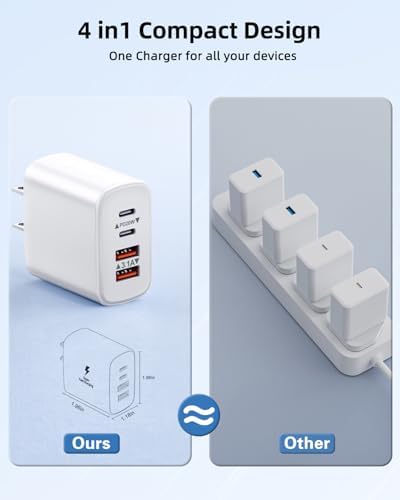 40 W 4-Port USB C Power Adapter Duo – Compact Fast Charging Block for i Phone 16-12 & Samsung Devices – Rapid PD & Quick Charge 3.0 for Maximum Efficiency at Home and on the Go