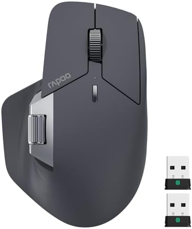 Revolutionize Your Workflow with Rapoo MT760 Multi-Device Wireless Mouse – Effortlessly Connect Up to 4 Devices with Bluetooth 5.0 & 2.4 G, 11 Customizable Buttons, 4 K DPI Precision, and 90 Days of Uninterrupted Battery Life – Perfect for Professionals and Tech Enthusiasts in Sleek Matte Black