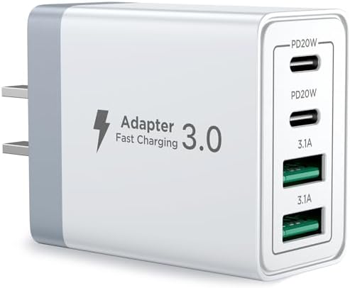 Aioneus 40 W USB C Fast Charging Block – 4-Port Dual PD & QC Wall Charger for i Phone 11-16, i Pad & Samsung Devices – Compact, High-Performance Power Adapter with Enhanced Safety Features for Home & Travel