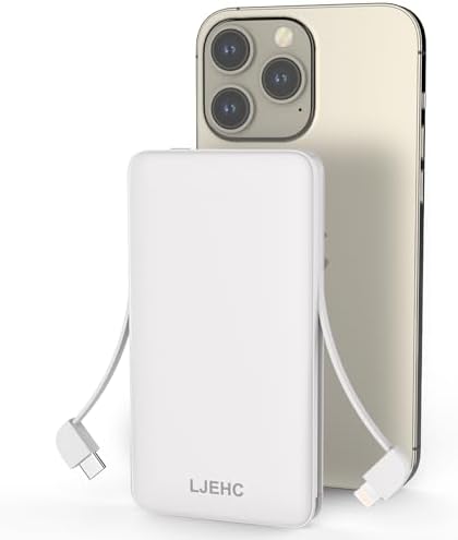 Ultra-Slim 10,000 m Ah Portable Power Bank with Integrated Charging Cables – Lightweight Multi-Device USB Type C Fast Charger for i Phone, Samsung, Android, and More – Ideal Travel Companion for Seamless Power on the Go