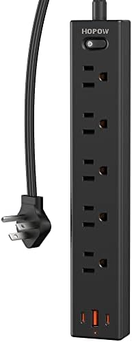 Ultra-Slim 15 FT Flat Plug Power Strip with 5 Outlets & 3 Smart USB Ports – 1700 Joules Surge Protector for Home, Office & Dorm Use – Space-Saving Design with Right-Angle Plug for Optimal Access and Charging Efficiency